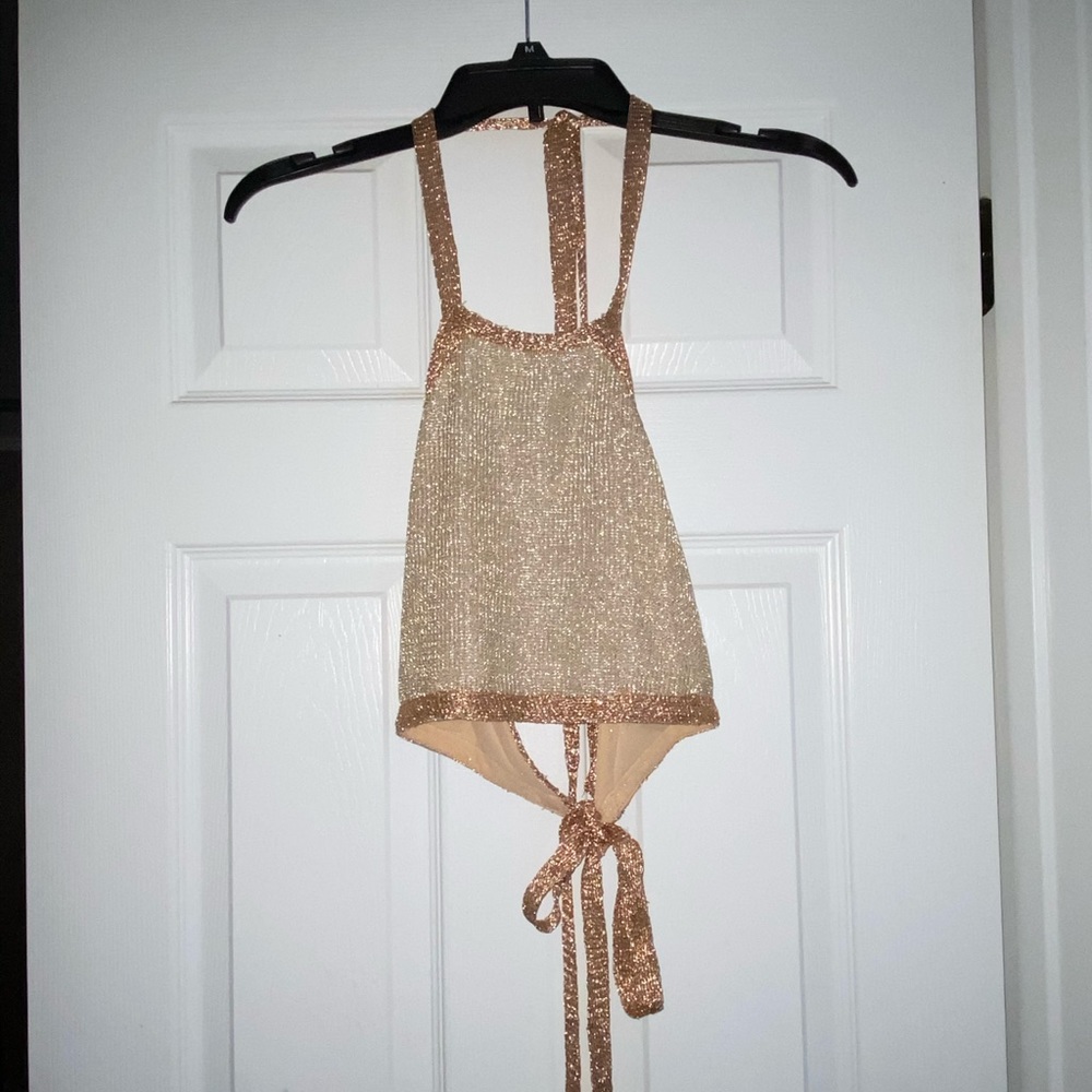 Gold Metallic Halter Crop Top - Picture 3 of 3